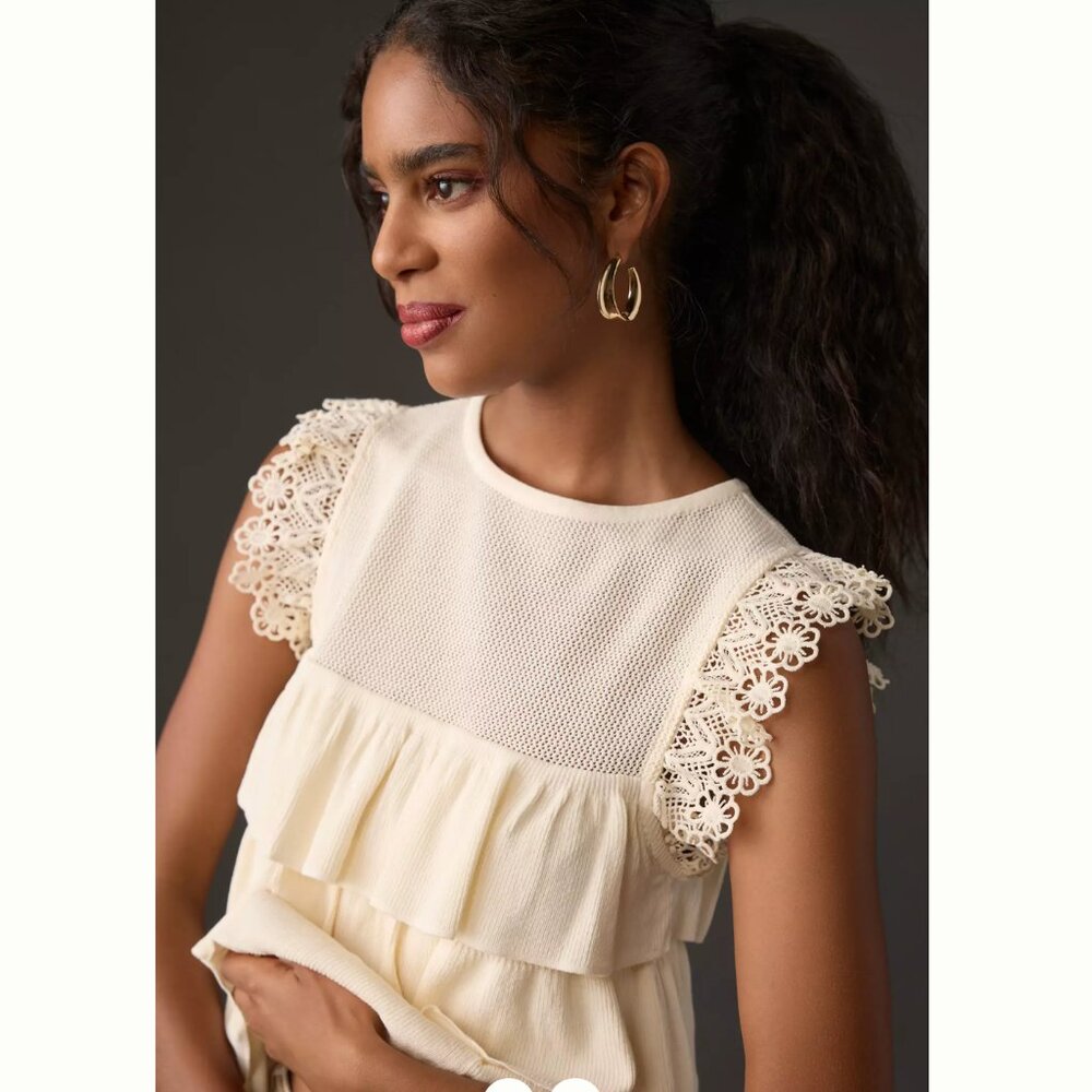 Dolan Anthropologie Lace Sweater Tank Top Shirt Sheer Cropped Ruffle Size S XS